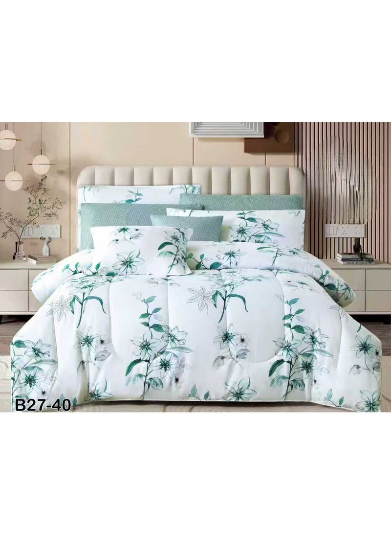 SFT Luxury summer double bed sheet set made of microfiber material, 8 pieces: 1 quilt 260*240cm, 1 sheet 200*200cm, 4 pillowcases 50*75cm, 2 cushion covers 45*45cm. - Image 1